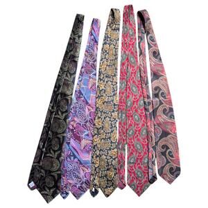 Vintage Paisley Silk Tie Lot Mens Necktie Set IZOD Lazarus Saddle Club USA Italy